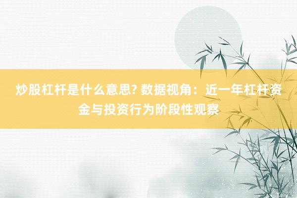 炒股杠杆是什么意思? 数据视角:近一年杠杆资金与投资行为阶段性观察