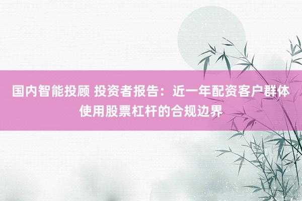 国内智能投顾 投资者报告：近一年配资客户群体使用股票杠杆的合规边界